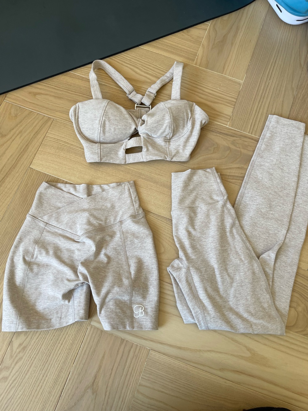 Bombshell Sportswear Neutral Beige Active Set - Bra, Shorts & Leggings